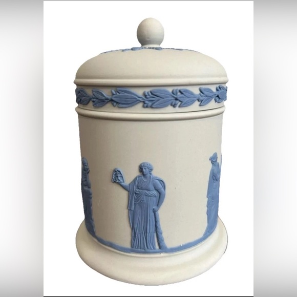 Wedgwood Jasperware Canister Jar Cigarette Tobacco Stash Box Lid Vintage Reverse - Picture 1 of 7